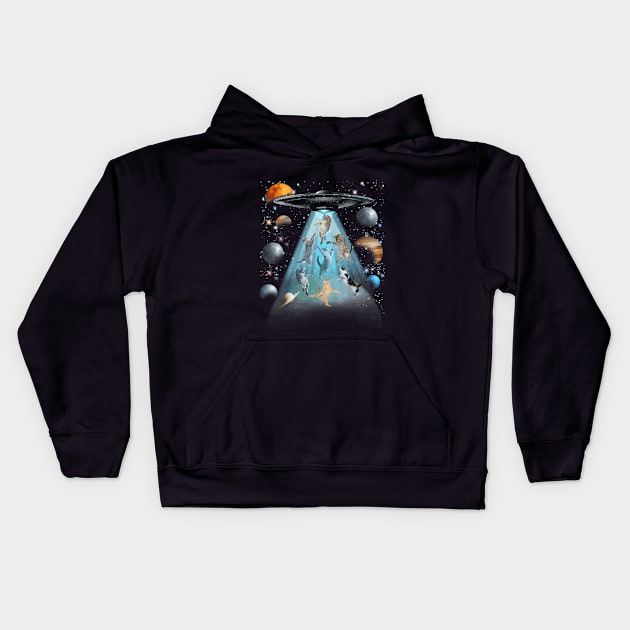 Crazy cats Flying in space Kids Hoodie by luxury artista